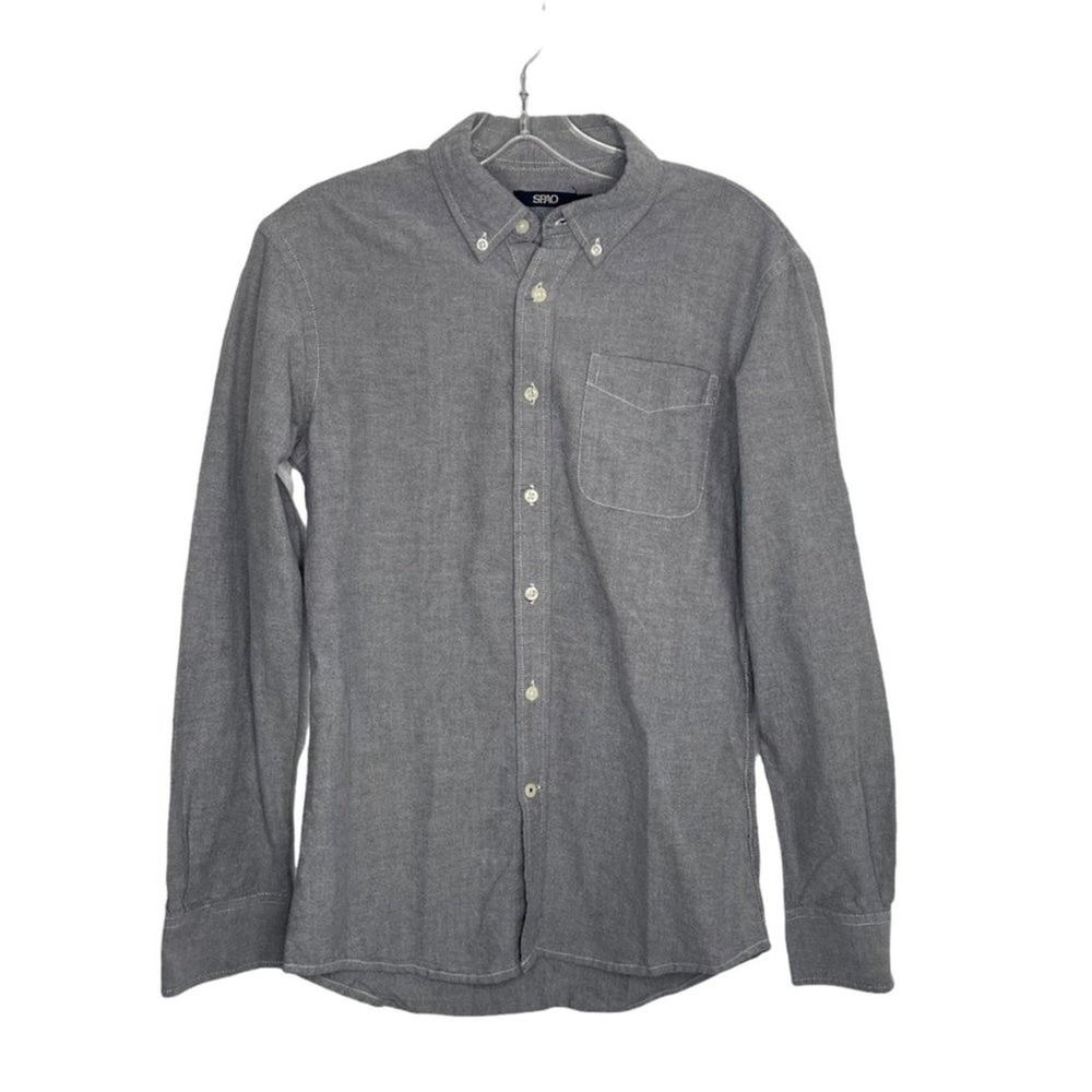 SPAO Mens Grey Cotton Oxford Button Down Shirt Long Sleeve SPYW611C01 Size M